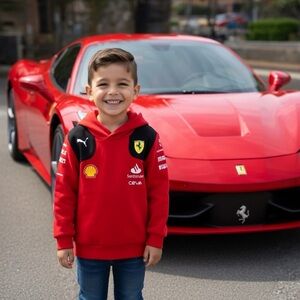Puma Ferrari Authentic Red Black Yellow Hoodie Unique Rare Collectible Size 6